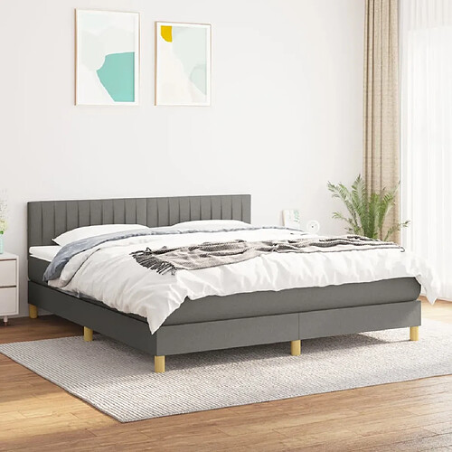 Maison Chic Lit Adulte - Lit simple Lit à sommier tapissier avec matelas moelleux - Meuble de Chambre - Gris foncé 160x200cm Tissu -MN77074