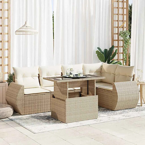 vidaXL Salon de jardin avec coussins 6 pcs beige résine tressée