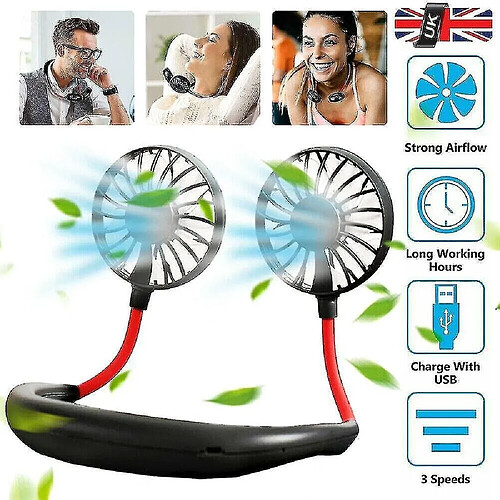 (vert) Tour de cou Mini Ventilateur Portable Style Suspendu au Cou Paresseux Double Refroidisseur Usb Rechargeable