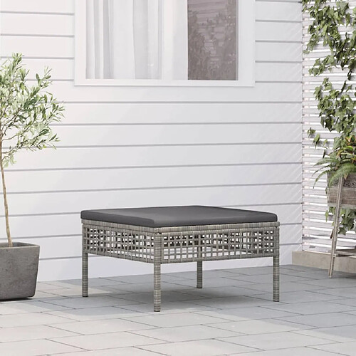 vidaXL Tabouret de jardin avec coussin gris résine tressée