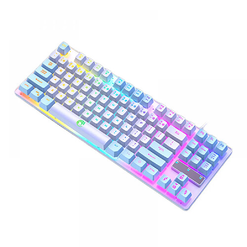 General Clavier de jeu, clavier d'ordinateur silencieux à rétroéclairage LED arc-en-ciel à 87 touches, touches multimédia, touches anti-ghosting, clavier filaire USB étanche pour PC Mac Xbox(blanc bleu)