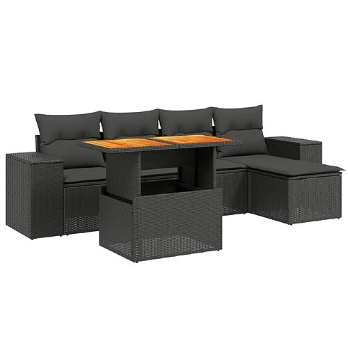 Maison Chic Ensemble Tables et chaises d'extérieur 6pcs avec coussins,Salon de jardin noir résine tressée -GKD352399