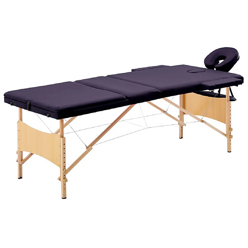 vidaXL Table de massage pliable 3 zones Bois Violet