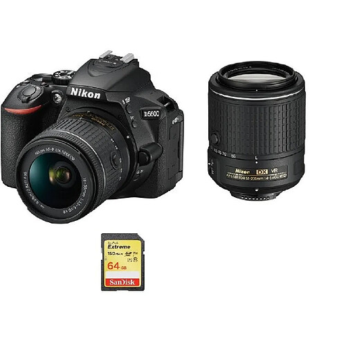 NIKON D5600 KIT AF-P 18-55MM F3.5-5.6G VR + AF-S 55-200MM F4-5.6G ED VR II DX + 64GB SD card