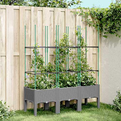 vidaXL Jardinière avec treillis Gris clair 120x40x142,5 cm PP