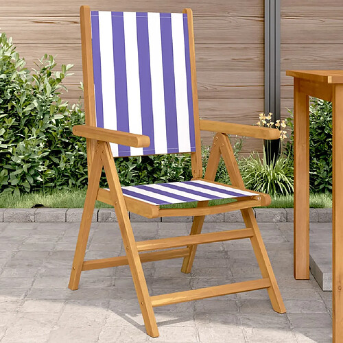 vidaXL Chaises de jardin lot de 2 bleu/blanc bois acacia massif tissu