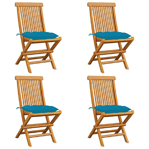 vidaXL Chaises de jardin avec coussins bleu clair lot de 4 Teck massif