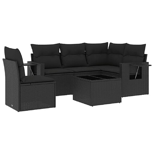 Maison Chic Salon de jardin 6 pcs avec coussins | Ensemble de Table et chaises | Mobilier d'Extérieur noir résine tressée -GKD85888