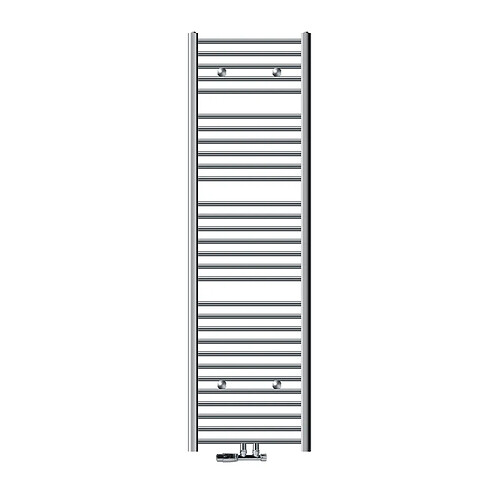 LuxeBath Radiateur de salle de bain Sahara 500x1800 mm, chrome, courbé, raccord central y compris garniture de raccordement avec thermostat forme d'angle raccord mural