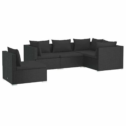 Maison Chic Salon de jardin 5 pcs + coussins - Mobilier/Meubles de jardin - Table et chaises d'extérieur Résine tressée Noir -MN10846