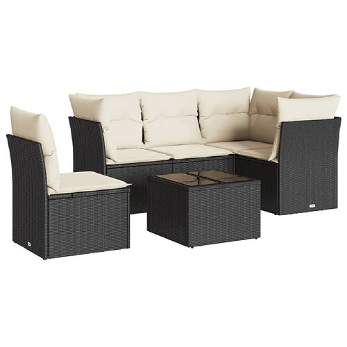 Maison Chic Salon de jardin 6 pcs avec coussins | Ensemble de Table et chaises | Mobilier d'Extérieur noir résine tressée -GKD97850