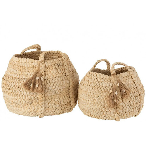 Dansmamaison Set De 2 Panier Floches Tresse Jute Ma•s Naturel Clair