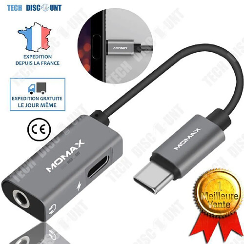 Tech Discount TD® Adaptateur pour écouteur 2 en 1 casque son câble écouter musiques chargement brancher pratique solide port audio câble convertis