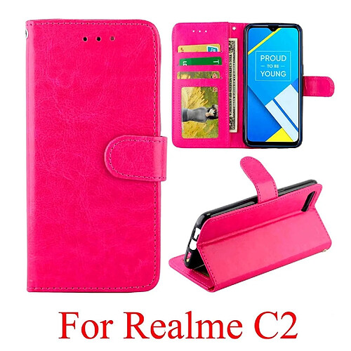 Wewoo Housse Coque Pour OPPO Realme C2 Étui en cuir à rabat horizontal avec texture Crazy Horse porte-cartes et porte-cartesportefeuille et cadre photo Magenta