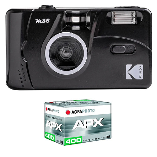 KODAK Pack M38 Argentique + Pellicule APX 400, 36 poses - Appareil Photo Kodak Rechargeable 35mm Black, Objectif Grand Angle Fixe - Starry Black