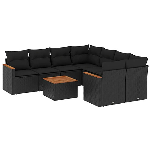 Maison Chic Ensemble Tables et chaises d'extérieur 9 pcs avec coussins,Salon de jardin noir résine tressée -GKD693303