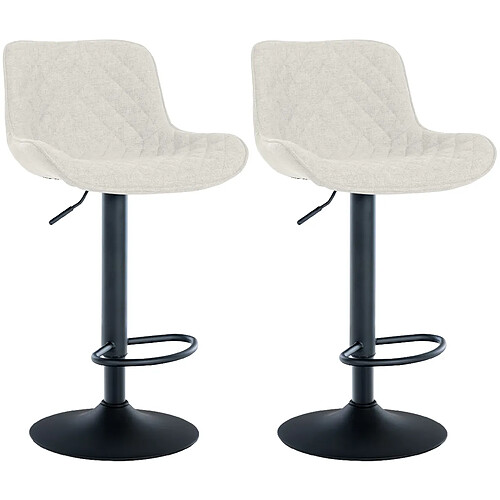 Decoshop26 Lot de 2 tabourets de bar réglable et pivotant assise en tissu crème pieds métal noir TDB10612