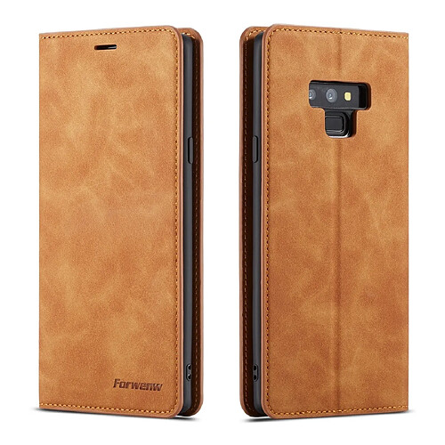 Wewoo Housse Coque Pour Galaxy Note9 Forwenw Dream Series Oil Edge Fort Magnetism Étui en cuir à rabat horizontal avec support et fentes cartes et portefeuille et cadre photo marron