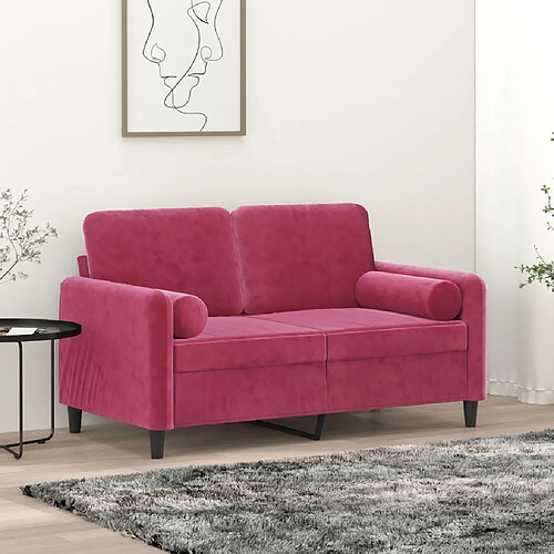 vidaXL Canapé 2 places avec oreillers bordeaux 120 cm velours