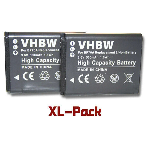 Vhbw 2 batteries 500mAh pour appareil photo Samsung ST6500, WP10, ST64, ST72, ST73, ST89, ST94, ST151 remplace BP70a / BP-70a / SLB-70A / EA-BP70A