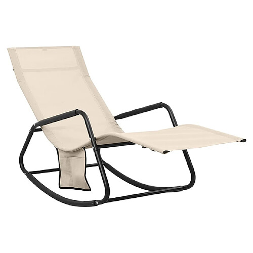 Helloshop26 Transat chaise longue bain de soleil lit de jardin terrasse meuble d'extérieur acier et textilène crème 02_0012242