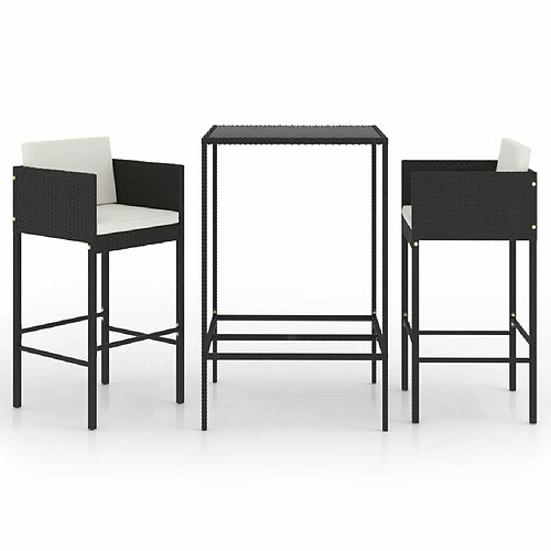 Maison Chic Ensemble de bar de jardin 3 pcs et coussins,Table + chaises + coussins de jardin Résine tressée Noir -GKD394158