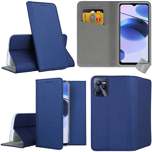 Htdmobiles Housse etui portefeuille avec coque intérieure en silicone pour Realme C35 / Narzo 50A Prime + film ecran - BLEU MAGNET