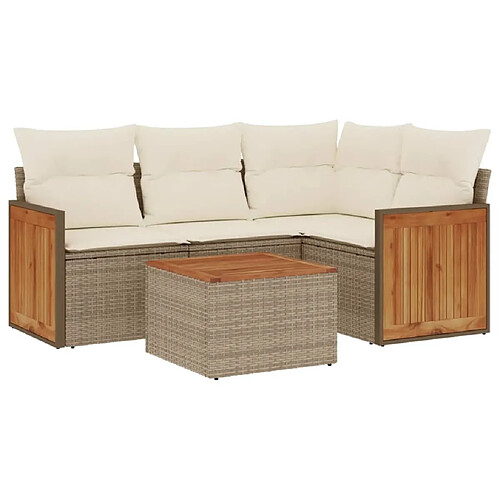 Maison Chic Salon de jardin avec coussins 5 pcs | Ensemble de Table et chaises | Mobilier d'Extérieur beige résine tressée -GKD33998