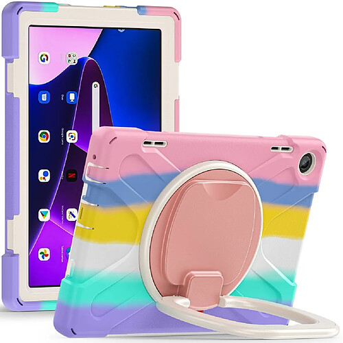 Coque en silicone anti-chute avec poignée et béquille rotative pour votre Lenovo Tab M10 (Gen 3) TB-328FU/TB-328XU - Rose coloré