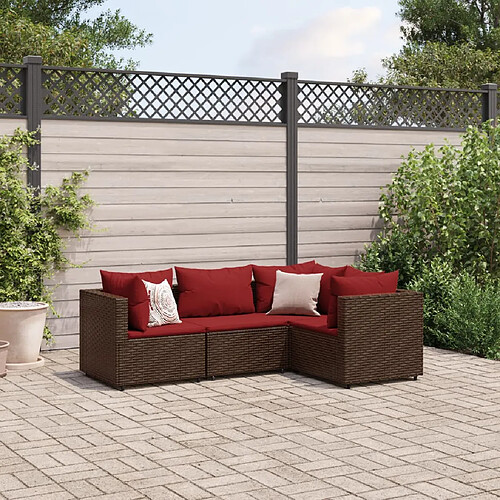 vidaXL Salon de jardin 4 pcs avec coussins Marron Résine tressée