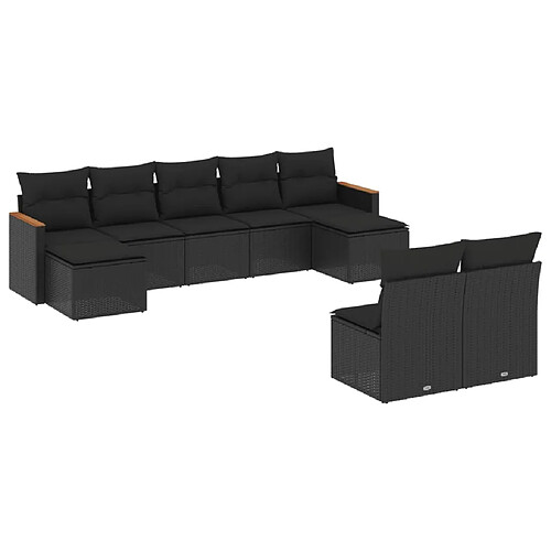 Maison Chic Ensemble Tables et chaises d'extérieur 9 pcs avec coussins,Salon de jardin noir résine tressée -GKD885730