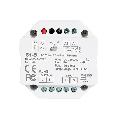 Ledkia Module de Variation LED Triac RF/Poussoir Blanc