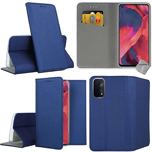 Htdmobiles Housse etui portefeuille avec coque intérieure en silicone pour Oppo A54 5G / A74 5G + verre trempe - BLEU MAGNET