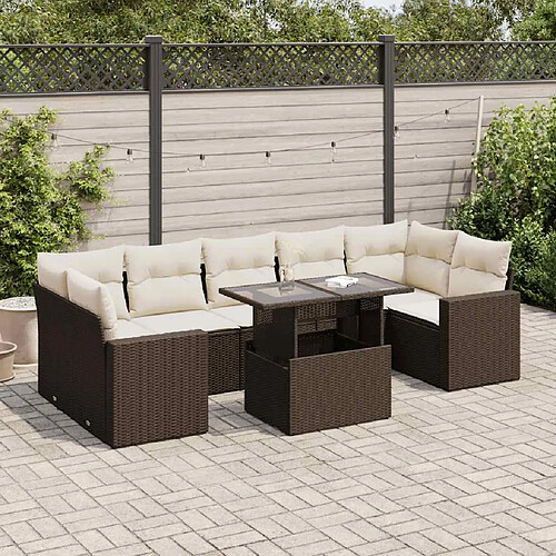 vidaXL Salon de jardin 8 pcs avec coussins marron résine tressée