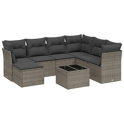 Maison Chic Ensemble Tables et chaises d'extérieur 8 pcs avec coussins,Salon de jardin gris résine tressée -GKD225221