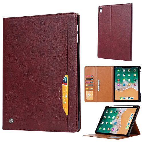 Wewoo Housse Étui Coque en cuir à rabattre texture de peau horizontale pour iPad Pro 11 pouces 2018avec cadre photo et supportlogements cartesportefeuille et fente stylo Vin Rouge