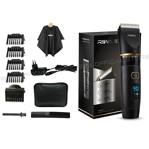 Wewoo Tondeuse à cheveux lavable à chargement rapide avec écran à cristaux liquides pour homme de type professionnel RIWA :: prise: prise UE (noir)