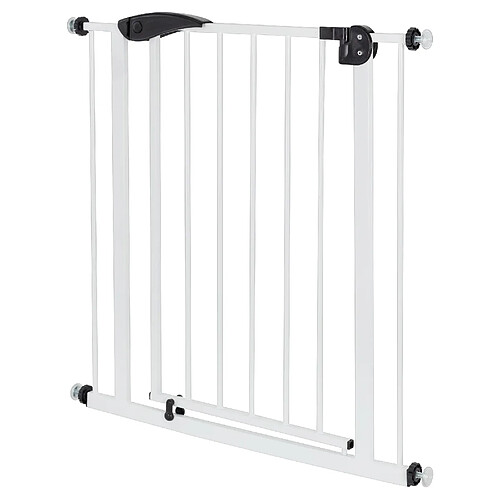 ECD Germany Barrière de Sécurité pour Enfants, Chiens, Largeur 75-85 cm, sans Perçage, Blanc, Pivotant des Deux Côtés, Fermeture Automatique, Garde-Porte Métallique Extra-Sécurisé pour Escalier, Porte