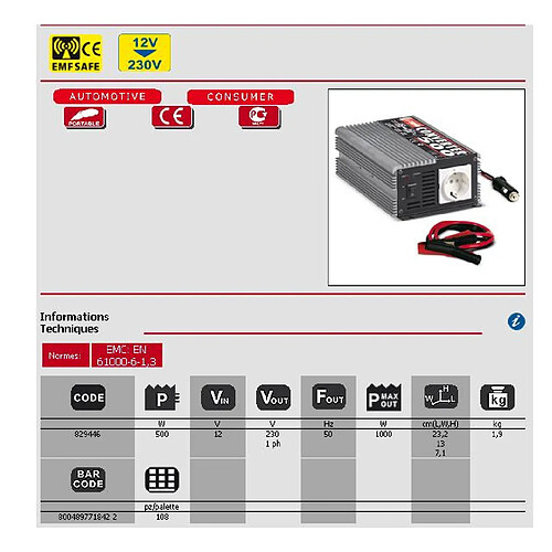 Telwin - Convertisseur à inverseur 12V 1000W - CONVERTER 500