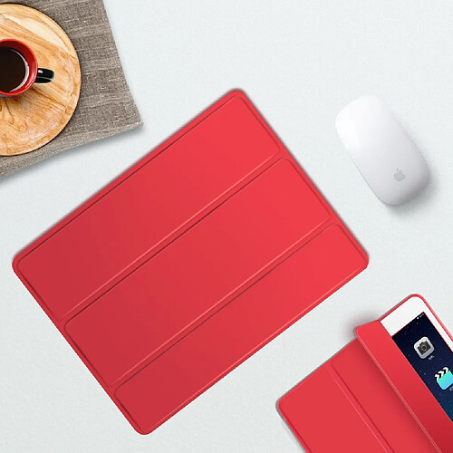 Etui en PU veille/réveil automatique avec support tri-pliure et rainure de rangement pour crayon apple rouge pour votre Apple iPad 10.2 (2019)