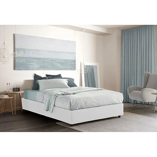 Autrement Talamo Italia Silvia lit double avec conteneur, Made in Italy, en tissu déhoussable, 160x190 cm, avec ouverture frontale, Blanc, avec matelas inclus.