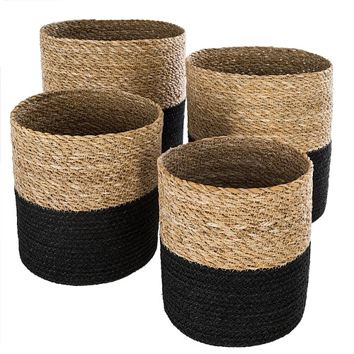 Pegane Lot de 4 paniers en jute bicolore coloris beige et noir