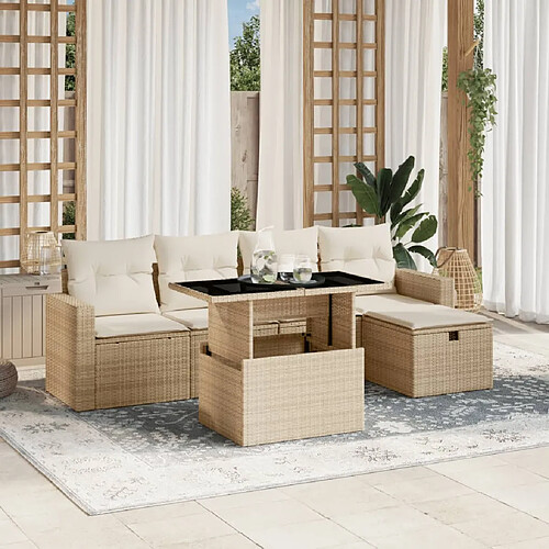 vidaXL Salon de jardin avec coussins 6 pcs beige résine tressée