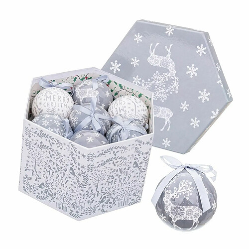 BigBuy Christmas Boules de Noël Argenté Argent Papier Polyfoam Cerf 7,5 x 7,5 x 7,5 cm (14 Unités)