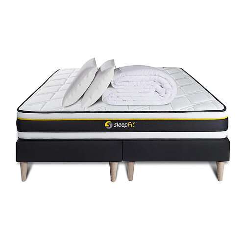 Sleepfit Pack double sommier 90x200 + matelas SOFT 180x200 + 2 oreillers mémoire de forme + Couette Percale