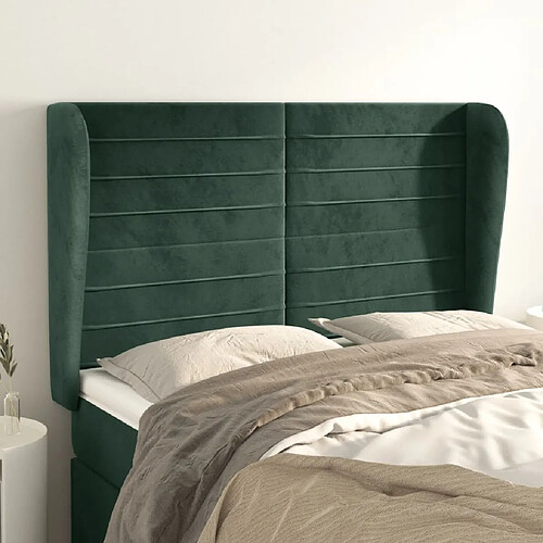 vidaXL Tête de lit avec oreilles Vert foncé 147x23x118/128 cm Velours