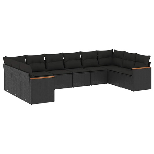 Maison Chic Salon de jardin 10 pcs avec coussins | Ensemble de Table et chaises | Mobilier d'Extérieur noir résine tressée -GKD90113