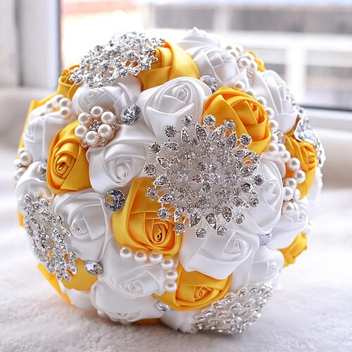 Wewoo Mariage Tenir Perle Diamant Fleurs jaune Bouquet De Mariée Accessoires Demoiselle D'honneur Strass Fête De Décoration Fournitures, Diamètre: 20cm