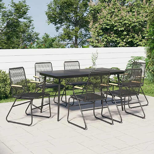 Salle à dîner de jardin 7 pcs,Table et chaise à manger Noir Rotin PVC -MN81805