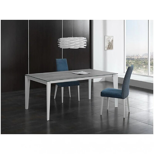 Inside 75 Table repas extensible GEO 10 couverts 180/250x100cm pieds blancs plateau céramique gris